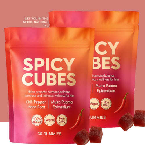 Share Spicy Cubes Hot Peach Gummies With Chili Pepper, Maca Root And Muira Puama Gummy