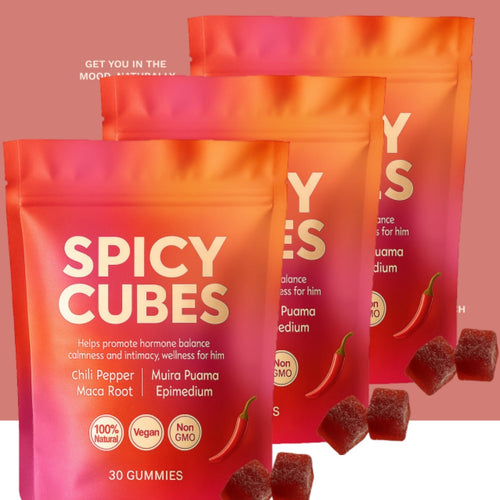Share Spicy Cubes Hot Peach Gummies With Chili Pepper, Maca Root And Muira Puama Gummy