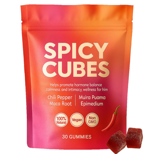 Share Spicy Cubes Hot Peach Gummies With Chili Pepper, Maca Root And Muira Puama Gummy