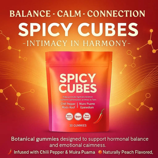 Share Spicy Cubes Hot Peach Gummies With Chili Pepper, Maca Root And Muira Puama Gummy
