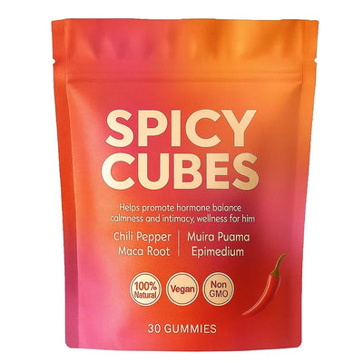 Share Spicy Cubes Hot Peach Gummies With Chili Pepper, Maca Root And Muira Puama Gummy