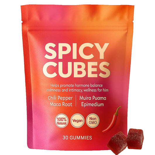 Share Spicy Cubes Hot Peach Gummies With Chili Pepper, Maca Root And Muira Puama Gummy