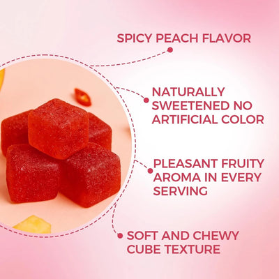 Share Spicy Cubes Hot Peach Gummies With Chili Pepper, Maca Root And Muira Puama Gummy