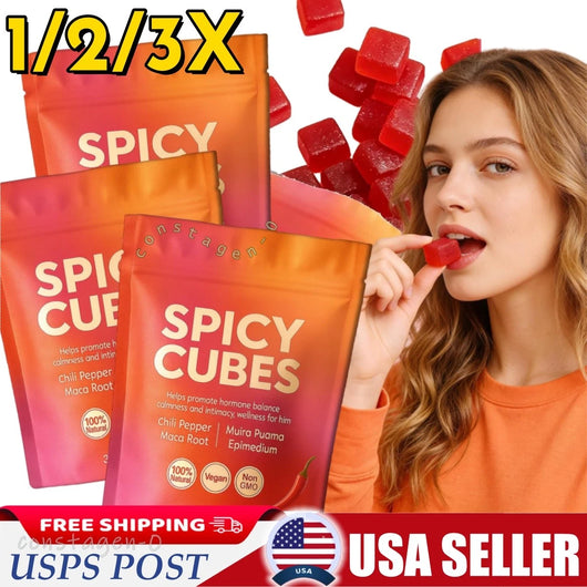 Share Spicy Cubes Hot Peach Gummies With Chili Pepper, Maca Root And Muira Puama Gummy